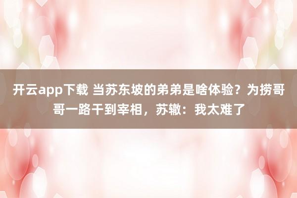 开云app下载 当苏东坡的弟弟是啥体验？为捞哥哥一路干到宰相，苏辙：我太难了
