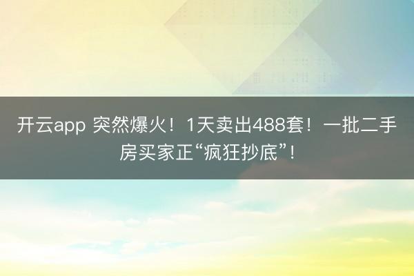 开云app 突然爆火！1天卖出488套！一批二手房买家正“疯狂抄底”！