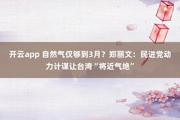 开云app 自然气仅够到3月？郑丽文：民进党动力计谋让台湾“将近气绝”